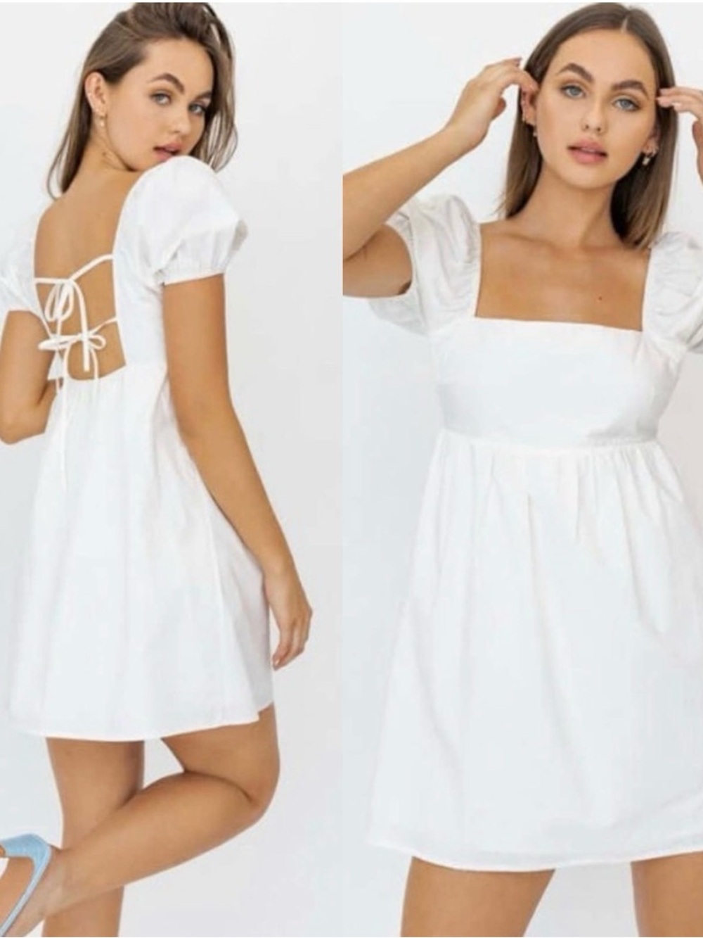 Le Lis White Puff-Sleeve Backless Mini Dress